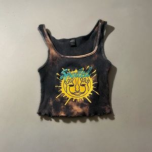 SHEIN EZwear Letter And Graphic Print Lettuce Edge Crop Tank Top